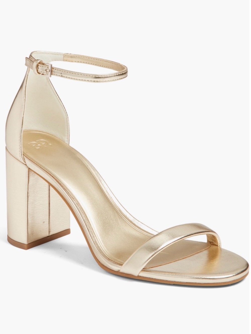 Gold Ankle-Strap Block Heel Sandals